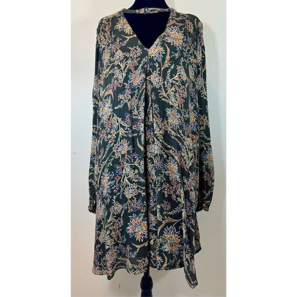 Zara Trafaluc Designer ZARA Floral Long Sleeve Printed Shirt Lined Dress Large - Picture 1 of 8